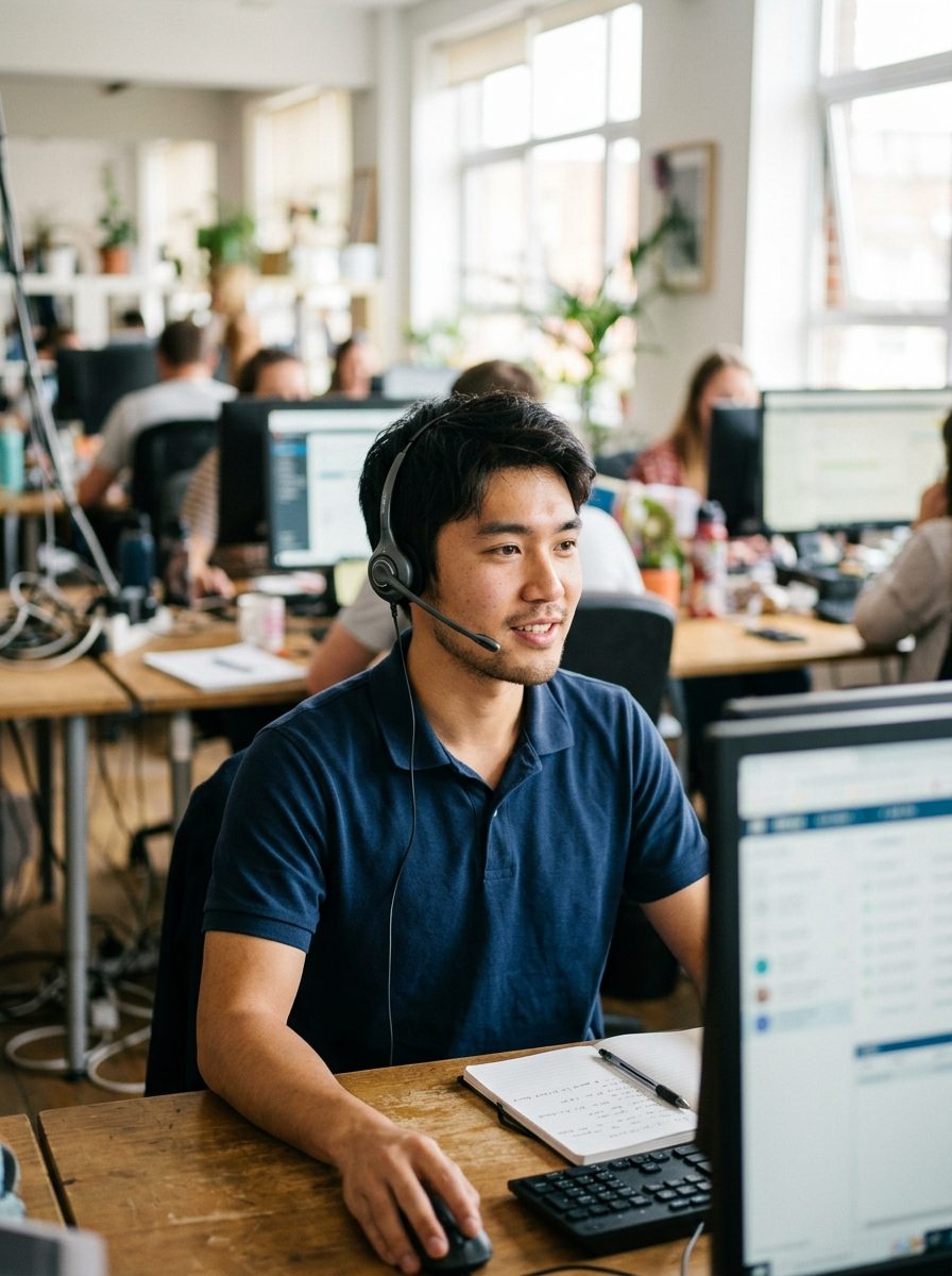 Portrait d’un stagiaire de centre d’appel avec un casque