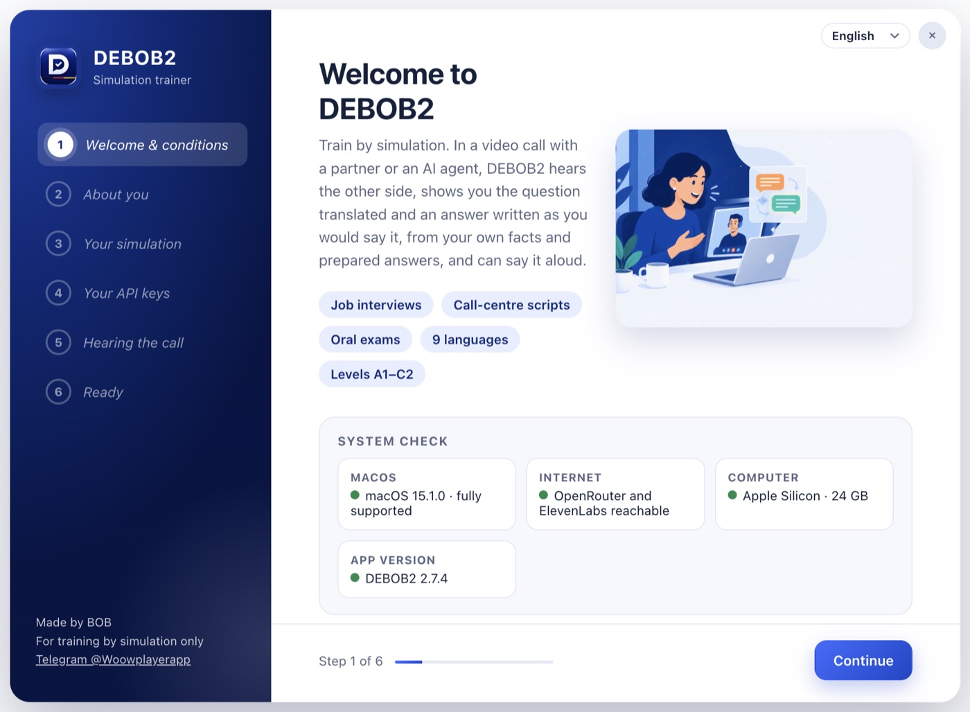 Page d’accueil de l’assistant d’installation DEBOB2 avec la vérification du système